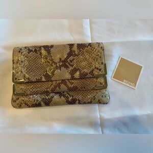Michael Kors Snake Print Double Closure NEW Clutch